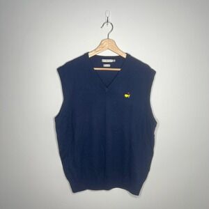 Peter Millar Sweater Vest Mens Large Navy Merino Wool Masters Golf V Neck